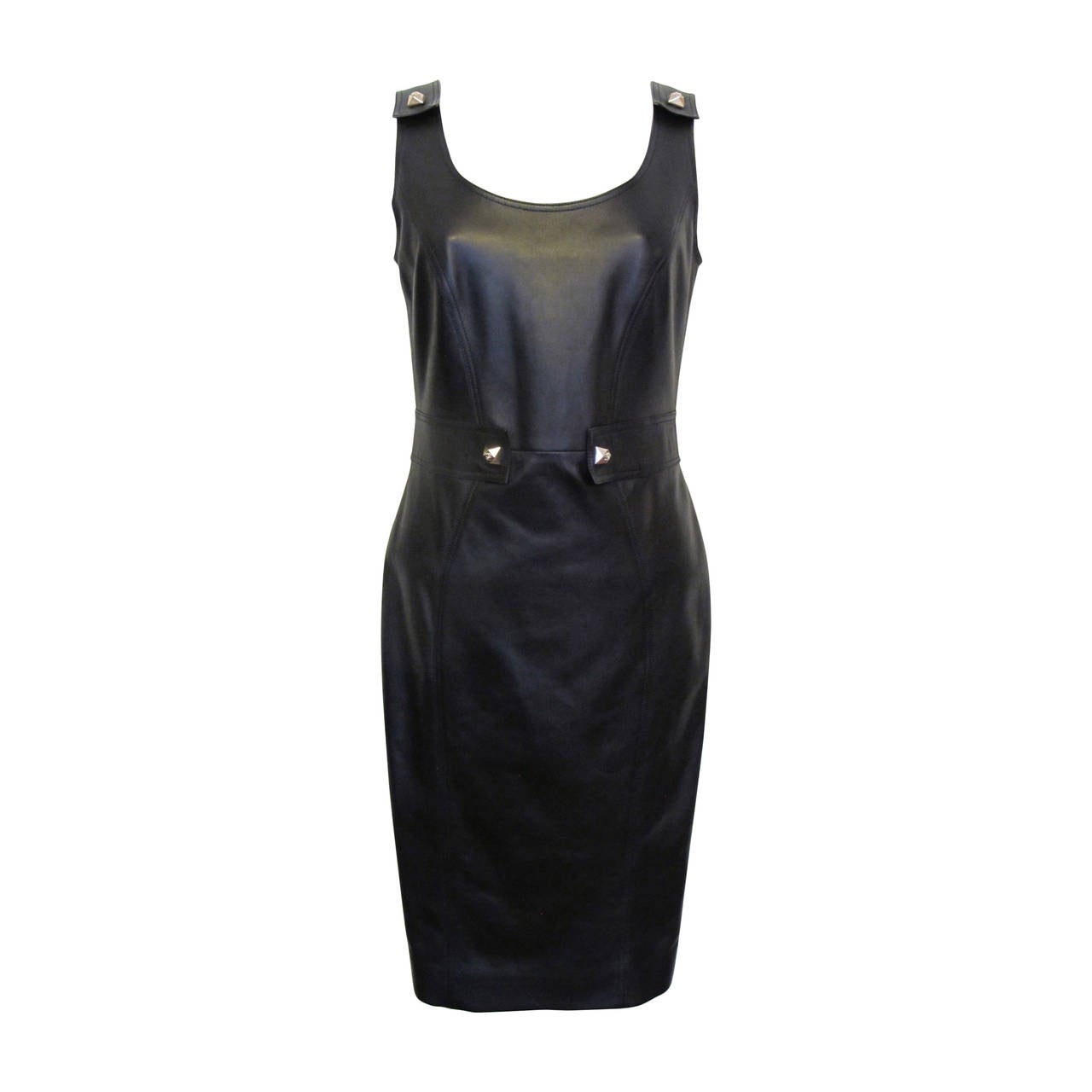 New Gianni Versace Navy Blue Leather Dress For Sale