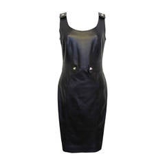 New Gianni Versace Navy Blue Leather Dress