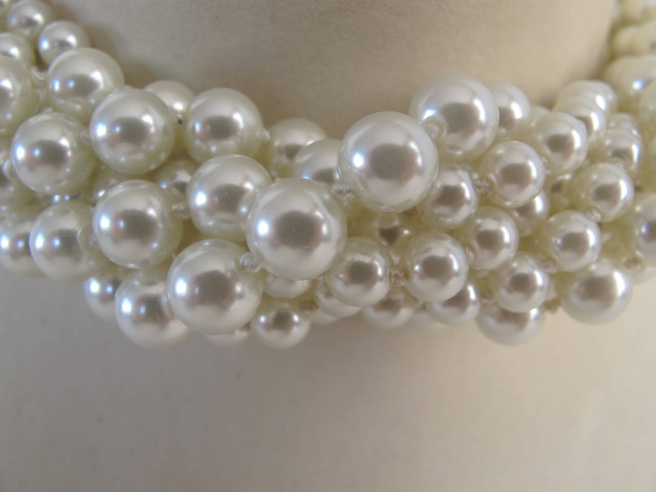 Women's 1960's Kenneth Jay Lane Multi-Strand Faux Pearl Necklace with Iconic Shell Clasp