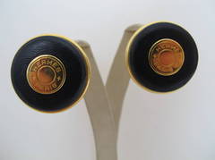 Hermes Rare Vintage Navy Blue Clip-on Earrings with Logo