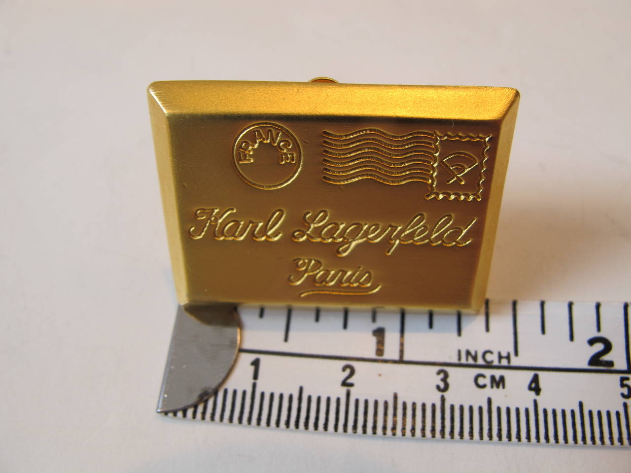 Karl Lagerfeld Postage Stamp Clip-on Earrings In Excellent Condition For Sale In San Francisco, CA