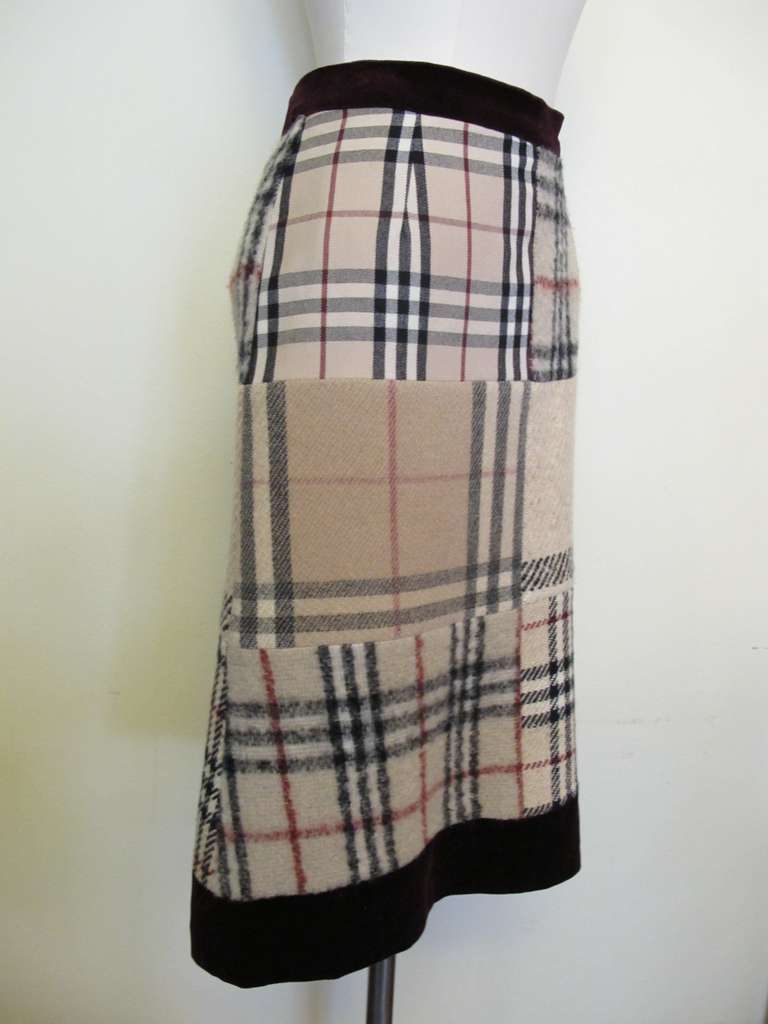 Gray Burberry Patchwork Skirt For Sale