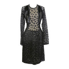Geoffrey Beene Black Lace Cocktail Dress with Leopard Design 1