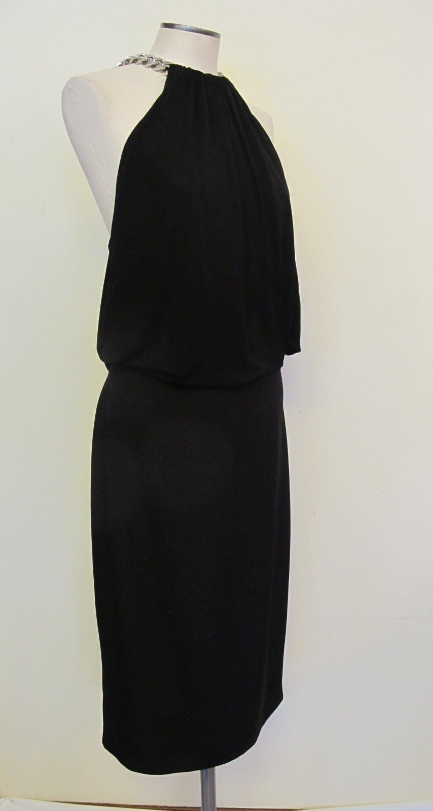 Tom Ford 2014 Black Silk Evening Cocktail Dress with Silver Chain In New Condition For Sale In San Francisco, CA