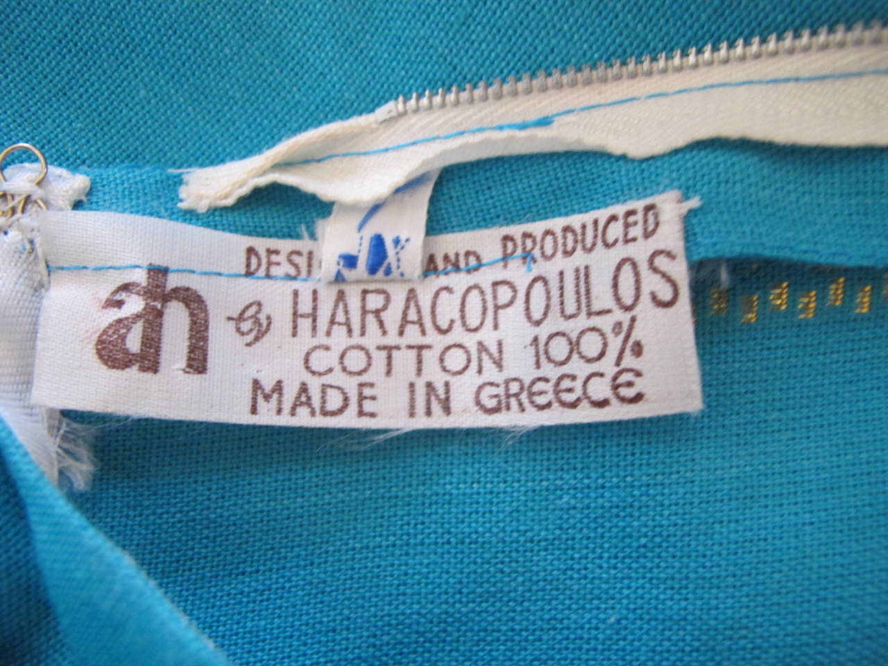 New Vintage AH-Haracopoulos Greek Turquoise Blue Caftan For Sale 6