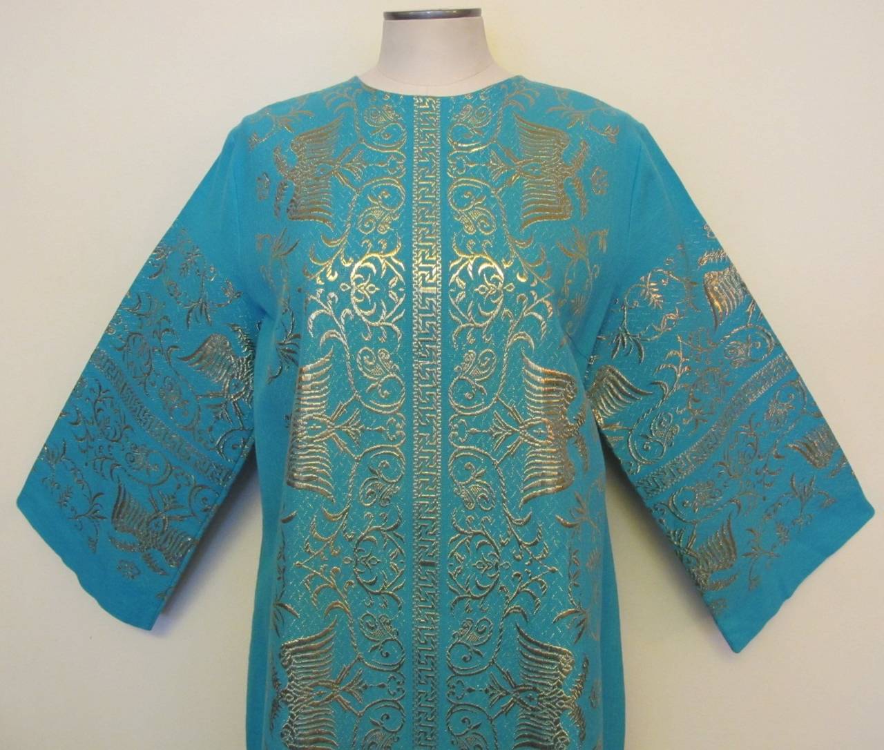 New Vintage AH-Haracopoulos Greek Turquoise Blue Caftan For Sale 2
