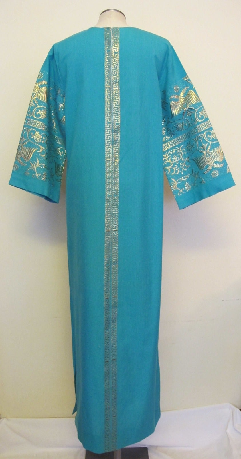 New Vintage AH-Haracopoulos Greek Turquoise Blue Caftan For Sale 1