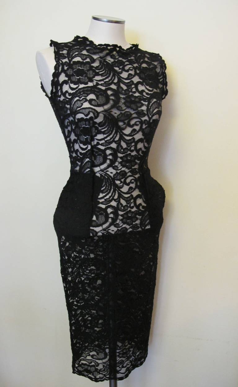 Black New Pierre Balmain Sleeveless Lace Dress For Sale
