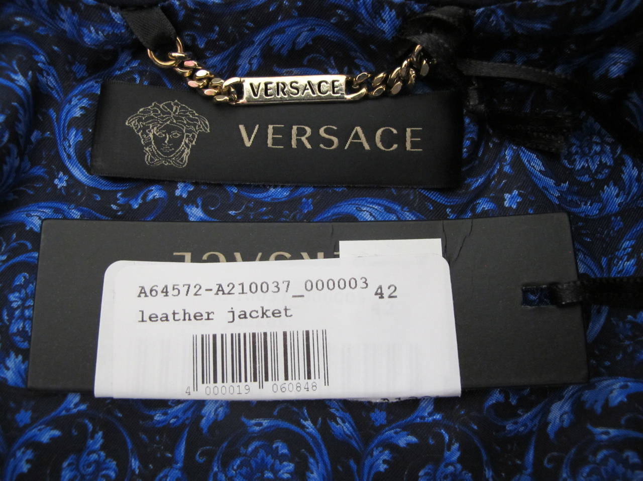 New 2012 Gianni Versace Navy Blue Leather Jacket For Sale 3