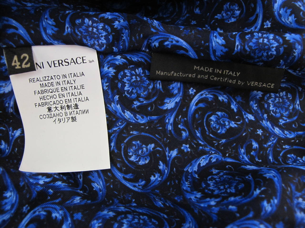 New 2012 Gianni Versace Navy Blue Leather Jacket For Sale 4
