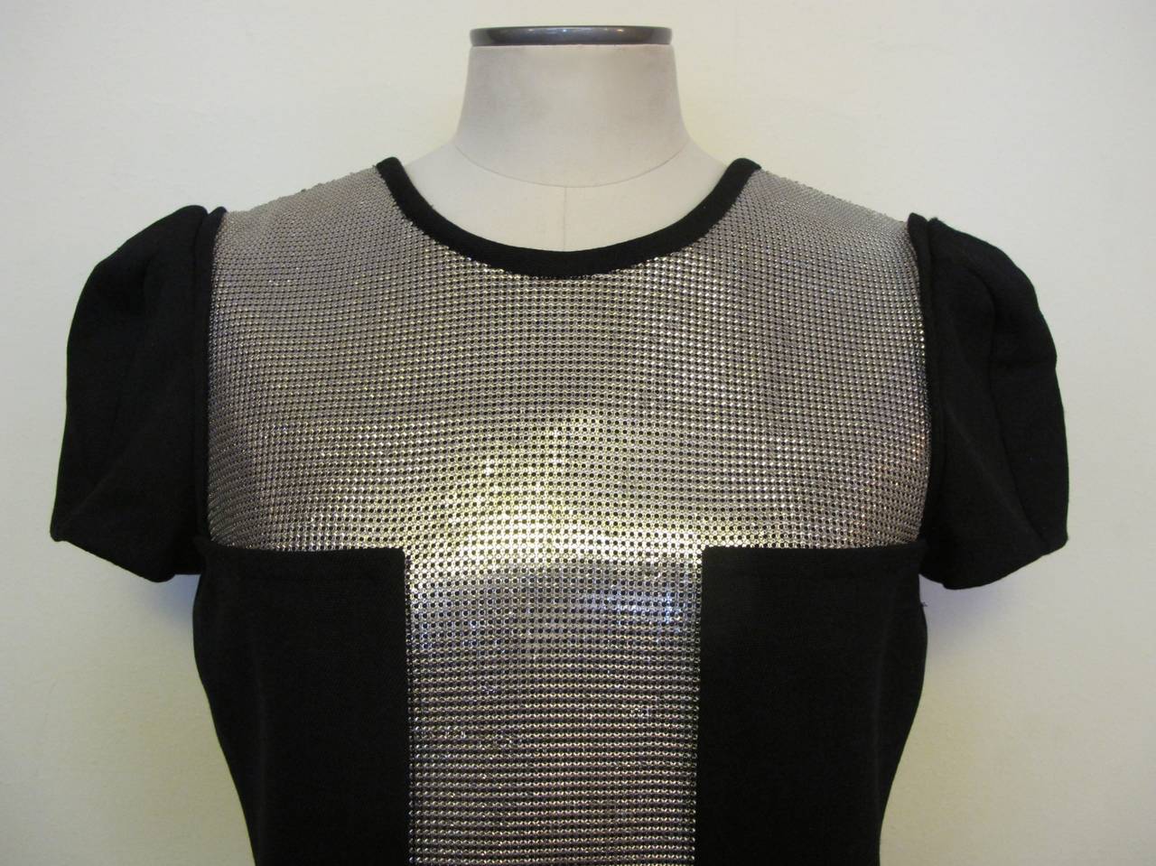 New 2013 Fall - Winter Runway Gianni Versace Black Silver Metal Mesh Dress 1