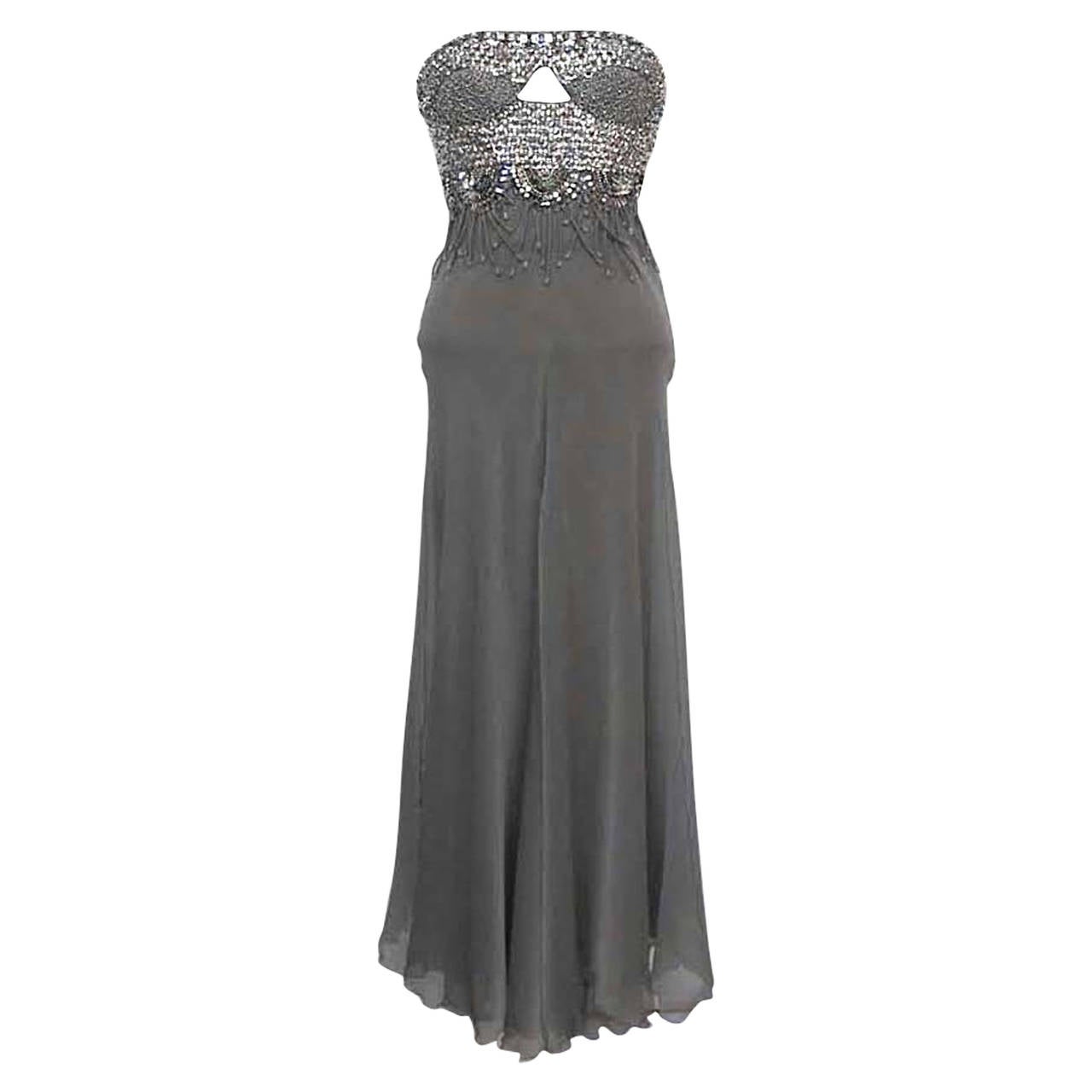 New Gianni Versace Grey Swarovski Runway Gown: 2007 For Sale