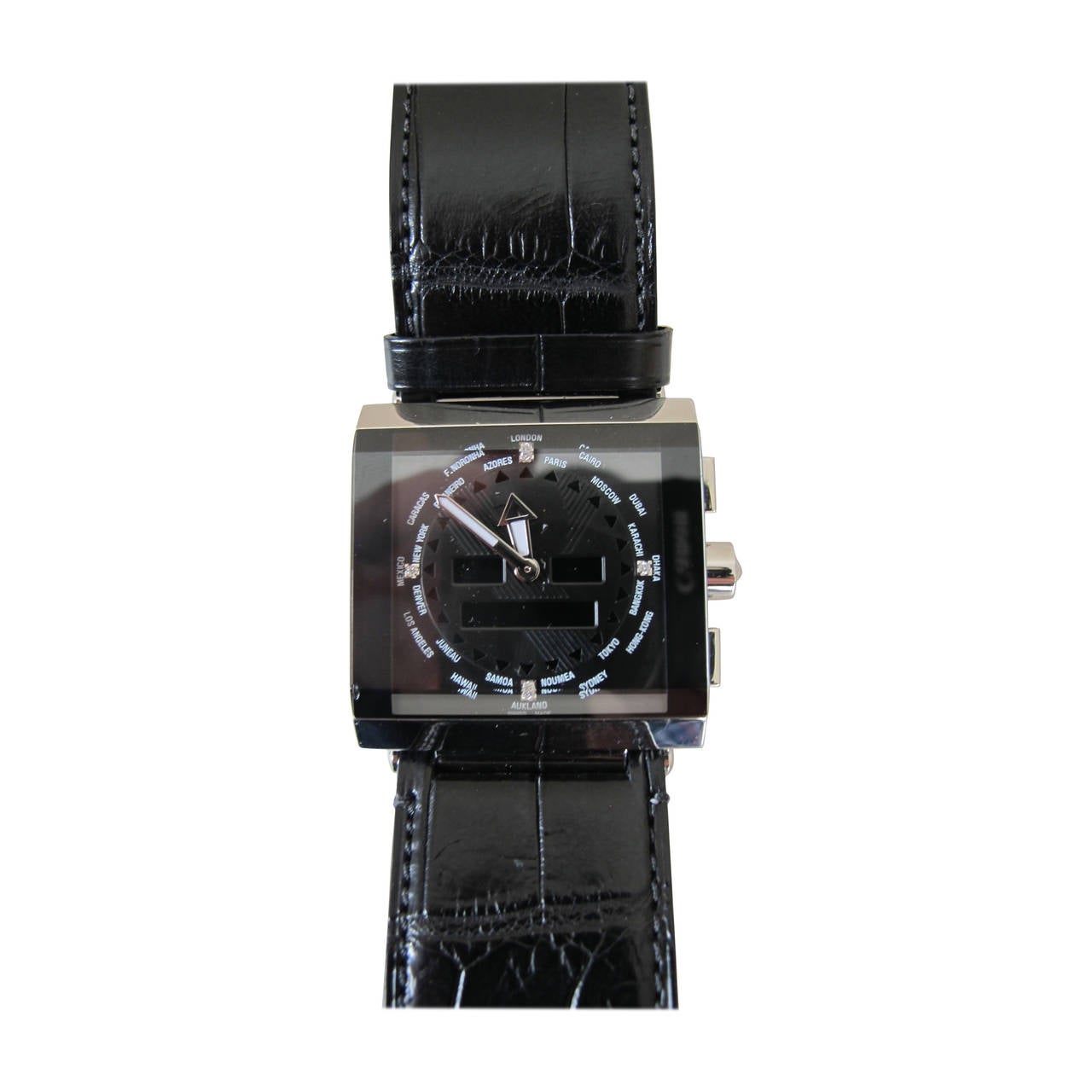 New Reed Krakoff Diamond International Time Watch with Alligator Watchband For Sale
