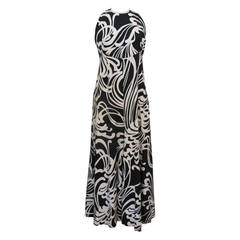 1972 Geoffrey Beene Sleeveless Black and White Patterned Evening Gown 9