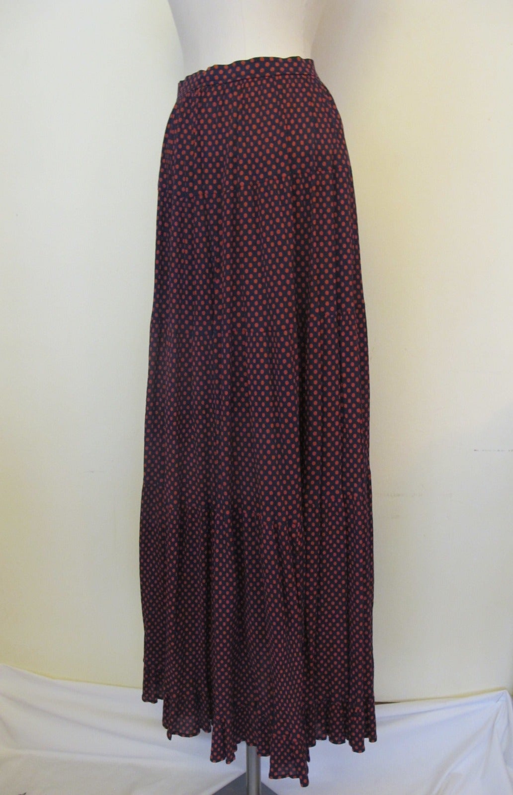 Women's 1960's Yves St. Laurent Navy Blue and Red Long Evening Skirt For Sale