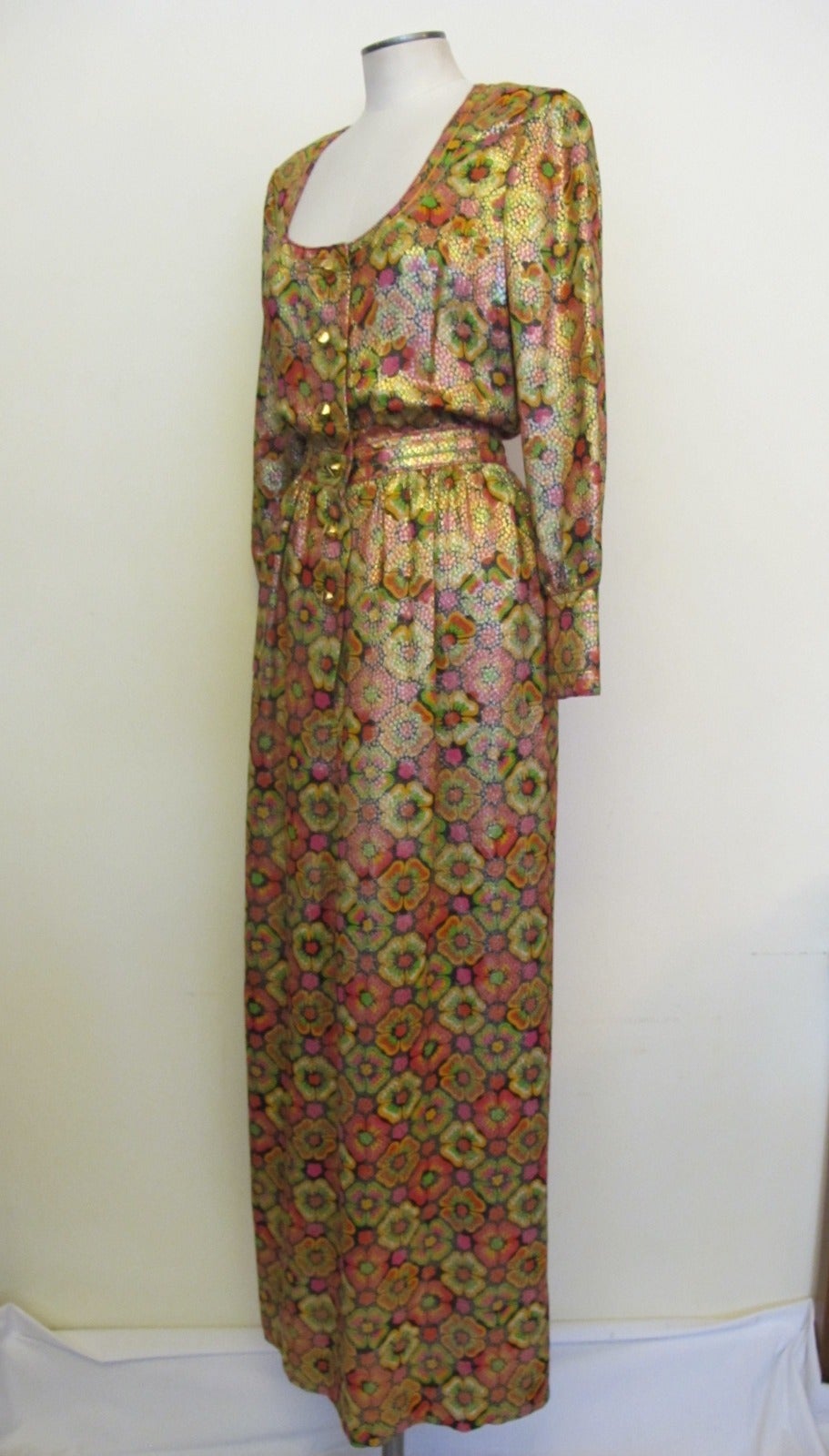 Brown 1969 James Galanos Silk Metallic Gown For Sale