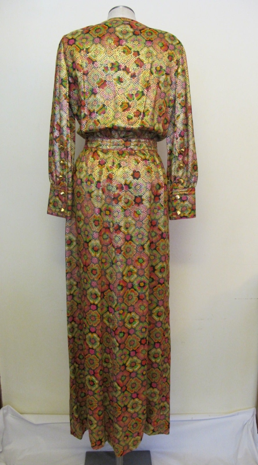 1969 James Galanos Silk Metallic Gown In Excellent Condition For Sale In San Francisco, CA