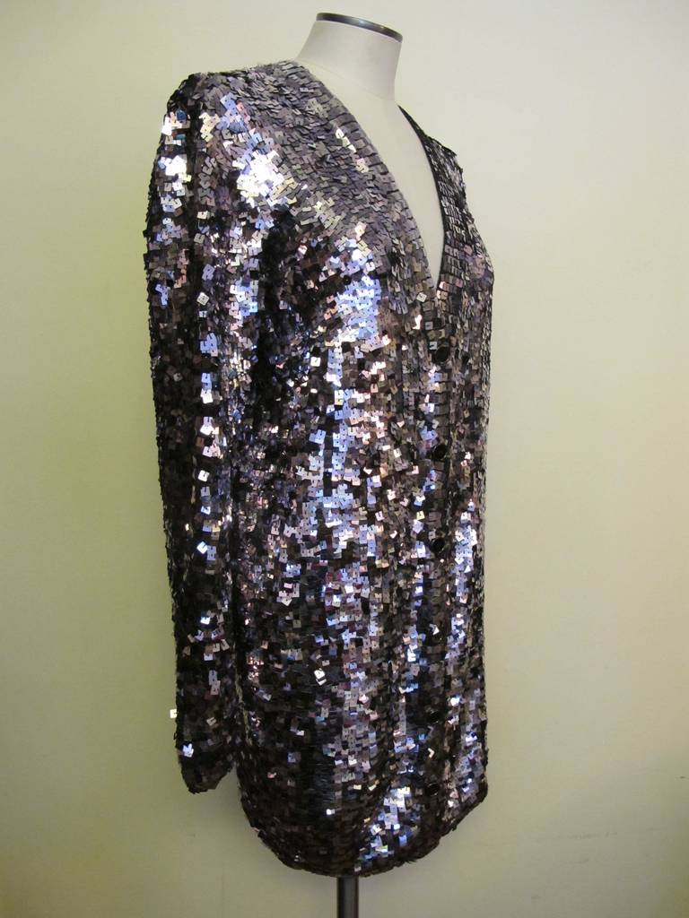 Black Dolce & Gabbana Square Sequin 3/4 Silver-Lavender Evening Jacket For Sale
