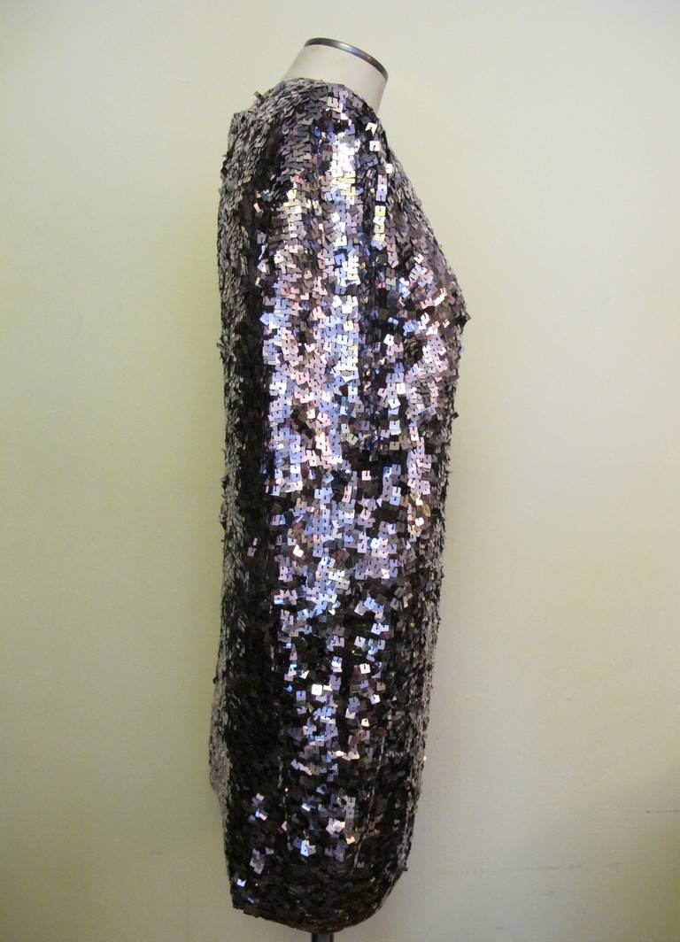 Dolce & Gabbana Square Sequin 3/4 Silver-Lavender Evening Jacket In Excellent Condition For Sale In San Francisco, CA