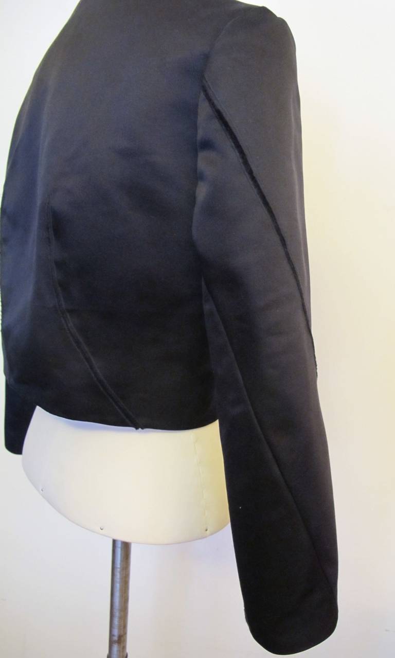 Nina Ricci New Black Satin Bolero Jacket For Sale 2