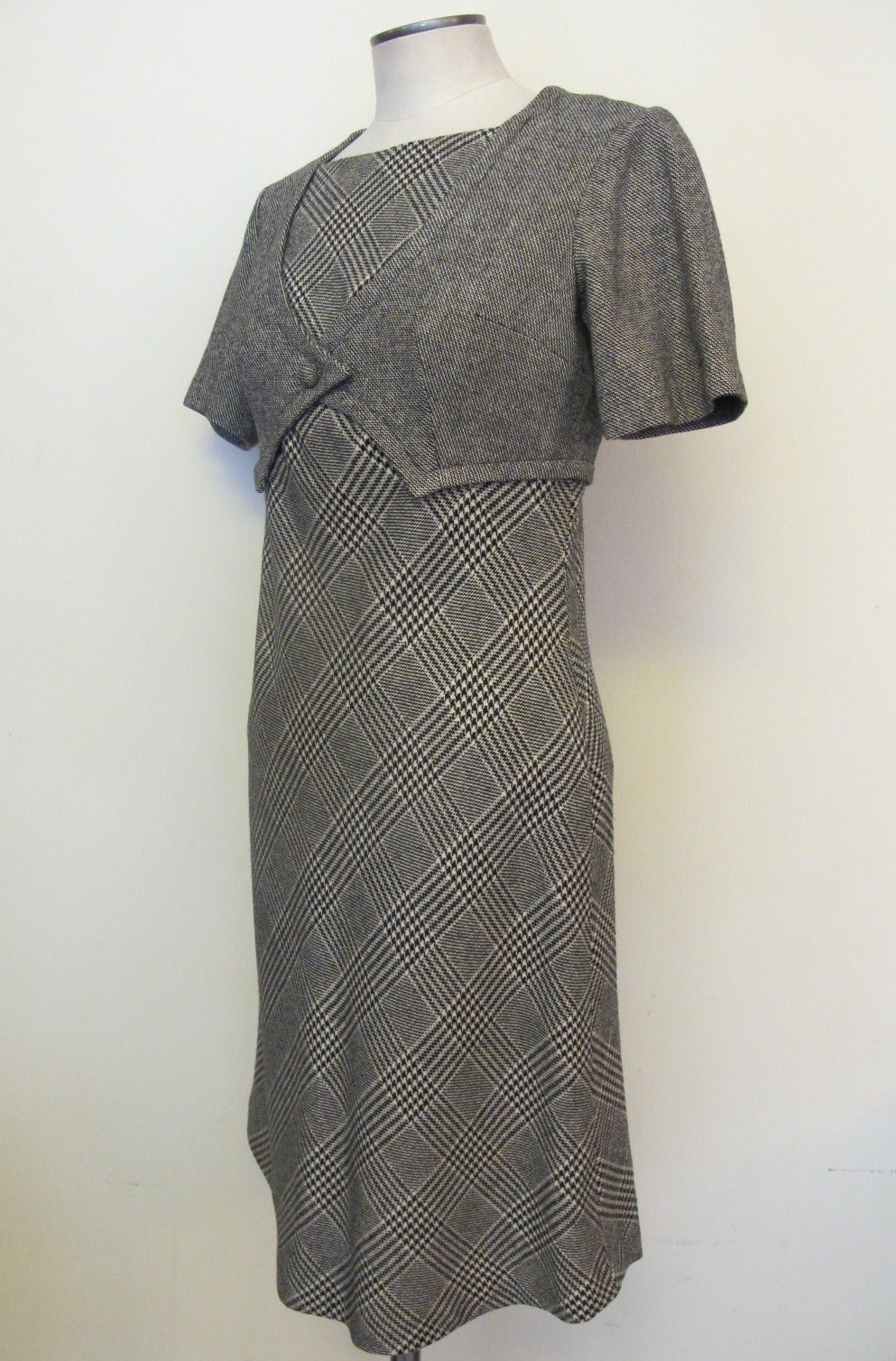 Gray 1960's Black and White Patterned Wool Dress For Sale