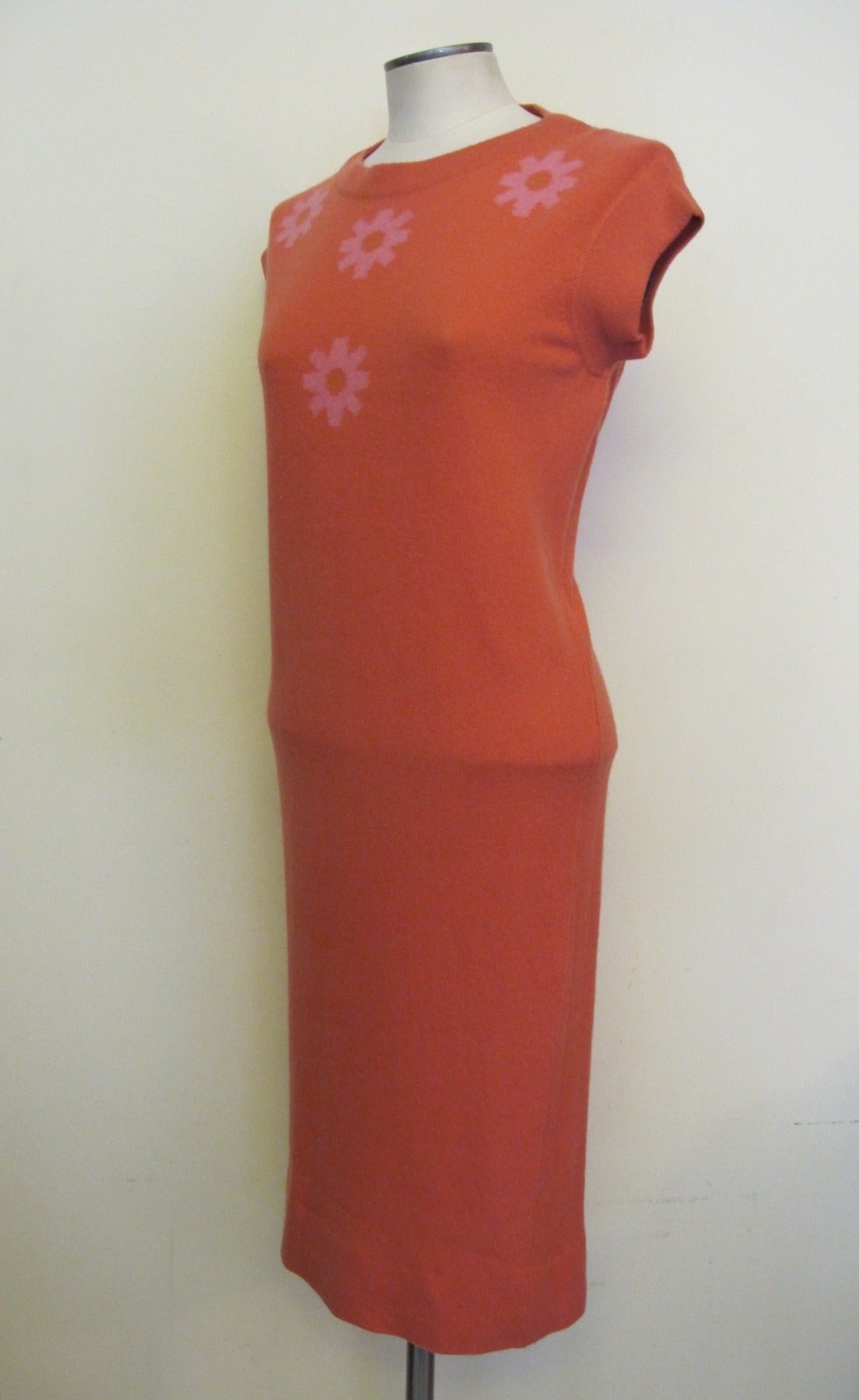 Brown 1960's Bonnie Cashin Cashmere Salmon Dress Made for Saks Fifth Avenue For Sale
