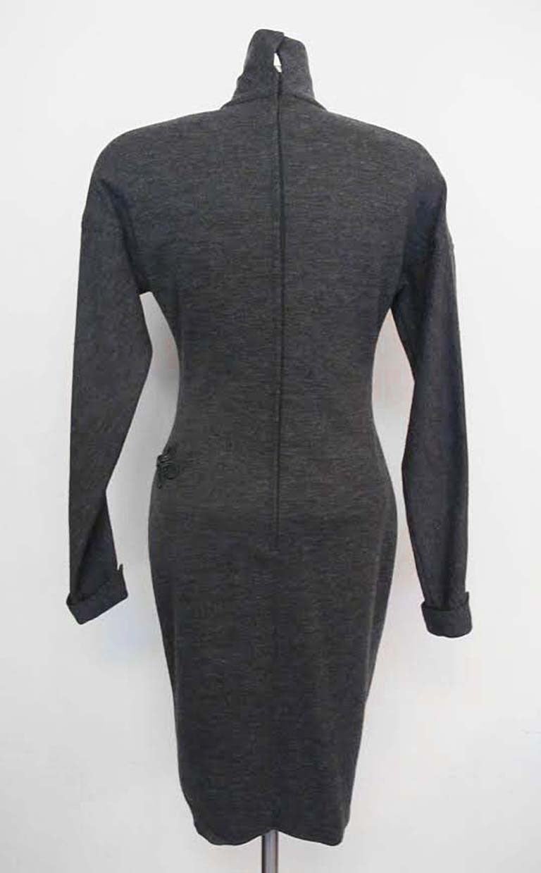 1980's Mila Schön Grey Turtle Neck Dress In Excellent Condition For Sale In San Francisco, CA