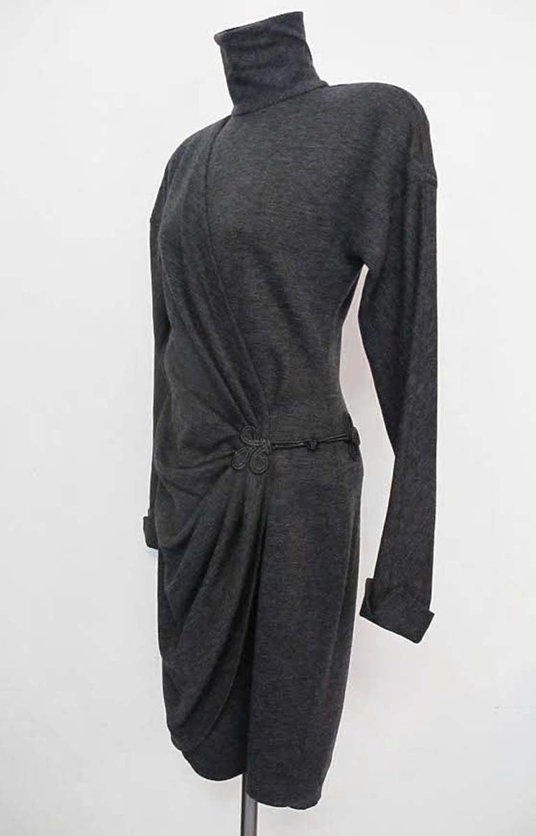 Black 1980's Mila Schön Grey Turtle Neck Dress For Sale