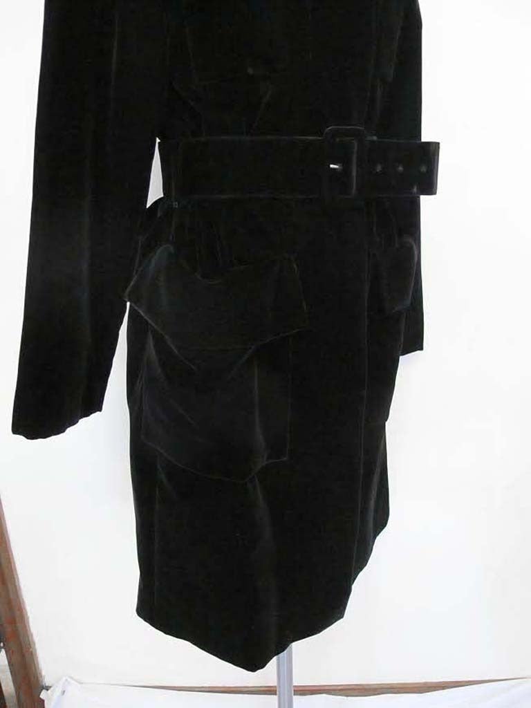 New Tom Ford Black Velvet Trench Coat with Belt In New Condition For Sale In San Francisco, CA