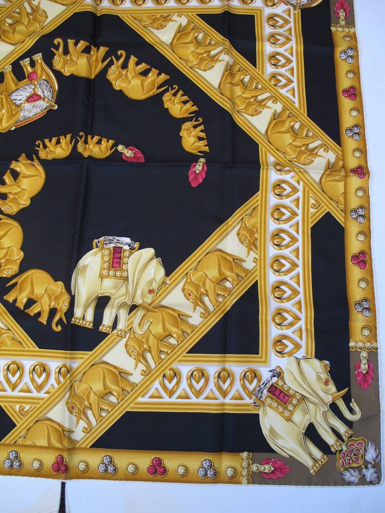 Brown Cartier Iconic Elephant Silk Scarf For Sale
