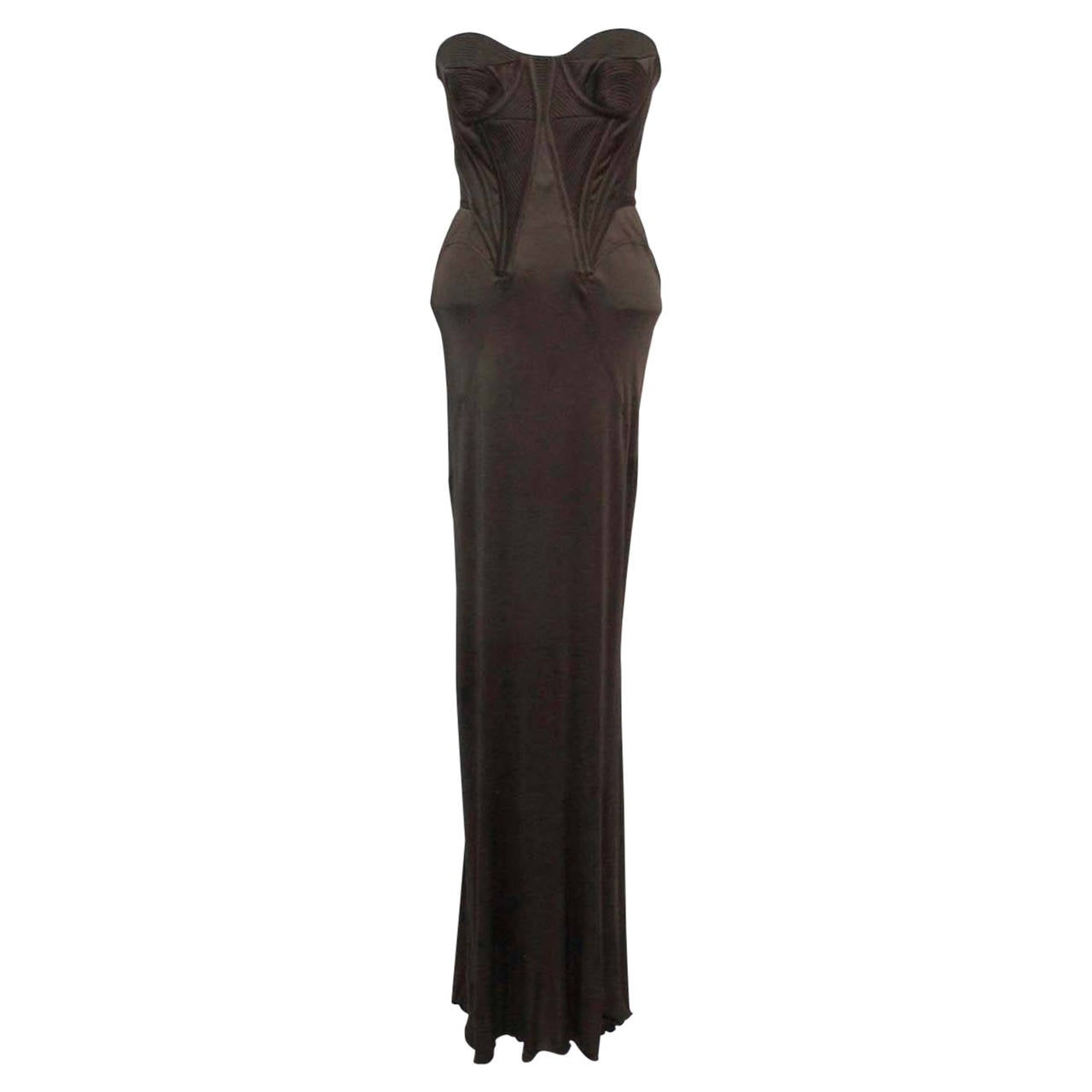 Gianni Versace Spring - Summer 2007 Runway Brown Corseted - Bodycon Evening Gown For Sale