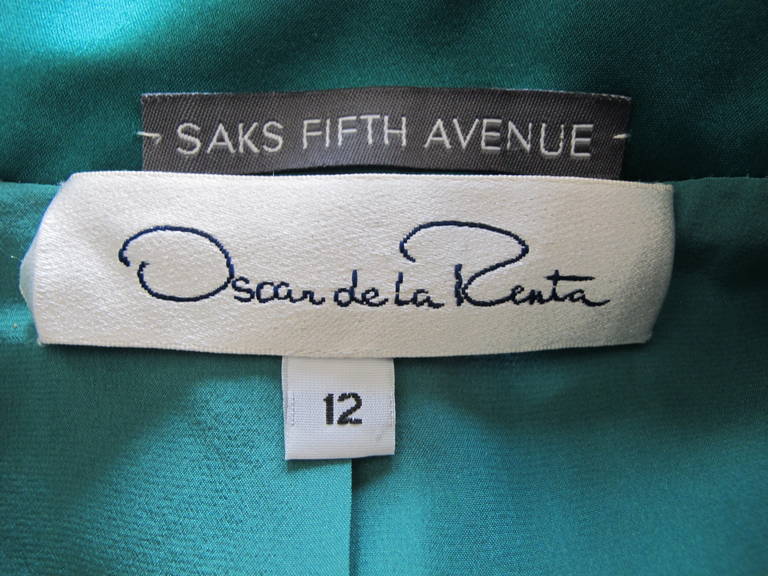 Oscar de la Renta Emerald Green Silk Satin Jacket For Sale 3