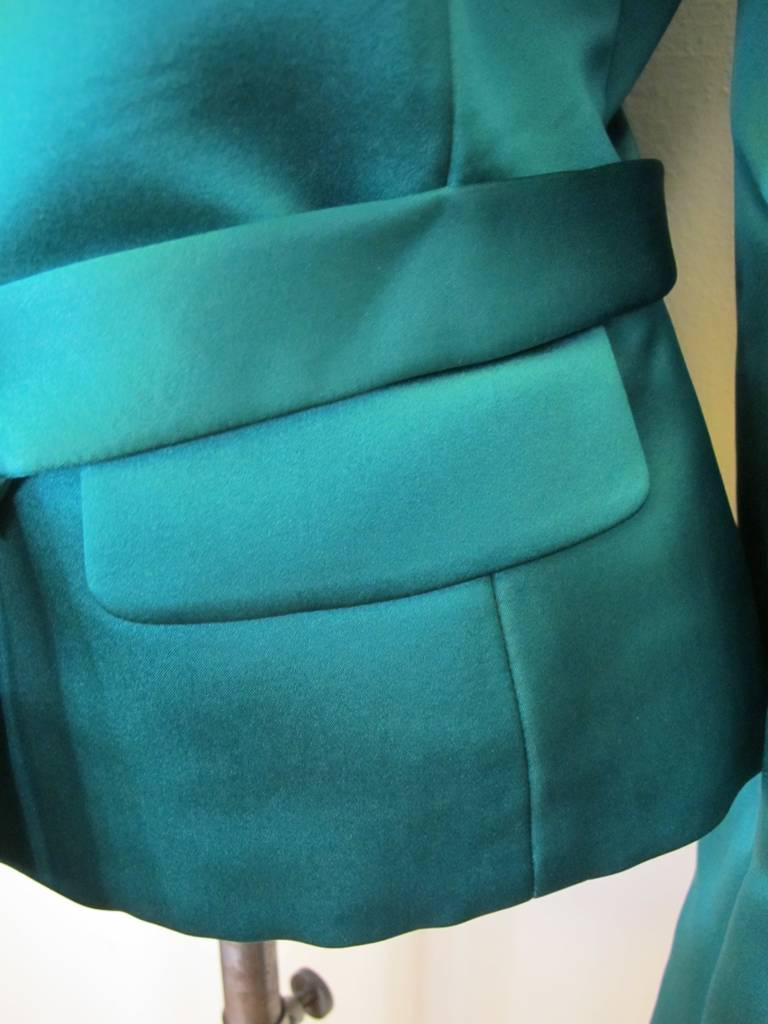 Oscar de la Renta Emerald Green Silk Satin Jacket For Sale 1