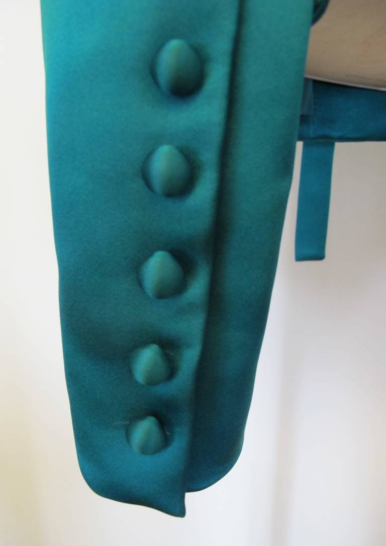 Oscar de la Renta Emerald Green Silk Satin Jacket For Sale 2