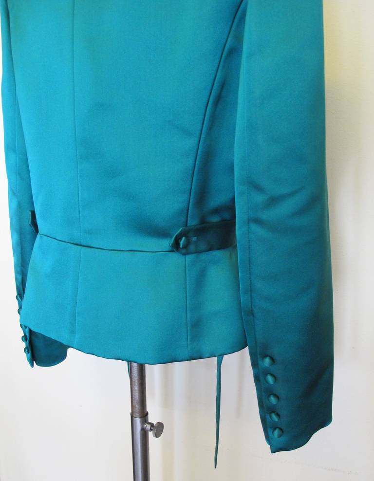 Women's Oscar de la Renta Emerald Green Silk Satin Jacket For Sale