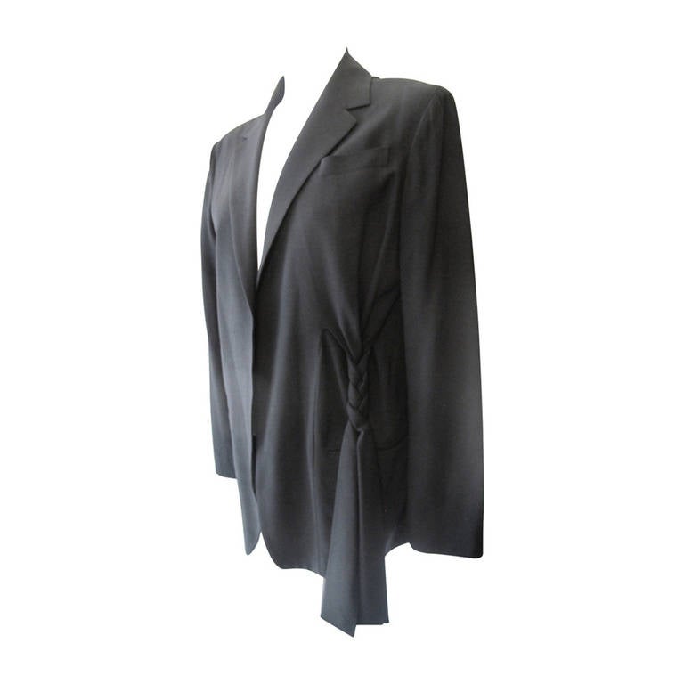 Yohji Yamamoto Open Black Jacket with Braided Tie For Sale