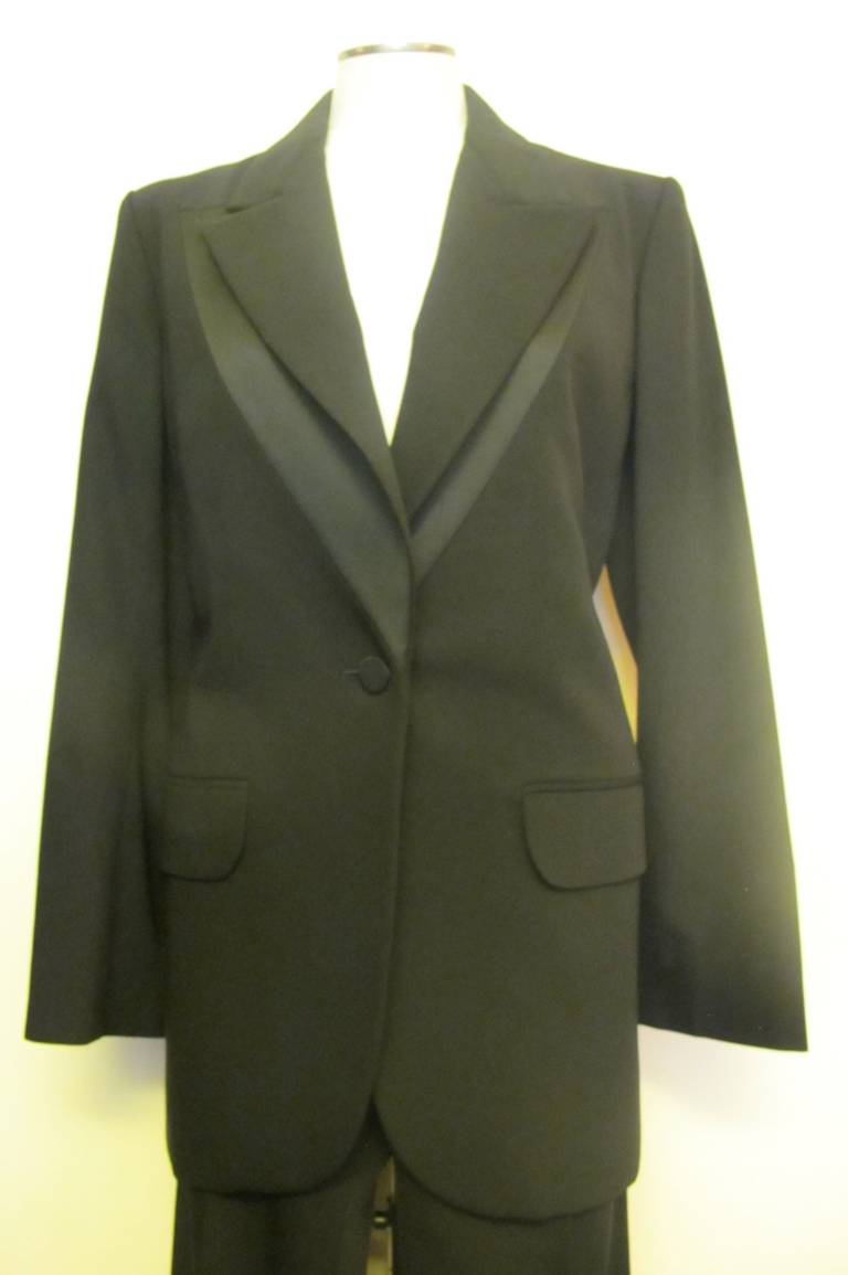 Yves St. Laurent Rive Gauche Single Breasted Black Tuxedo Pants-suit