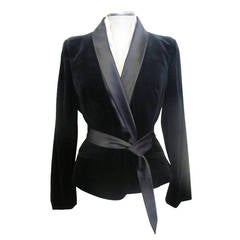 Alexander McQueen Black Velvet Tuxedo Jacket with White Satin Double Collar