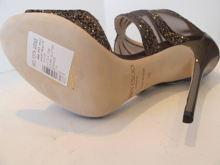 New Jimmy Choo Rich Bronze Glitter Mirror Sandal Bootie For Sale 5