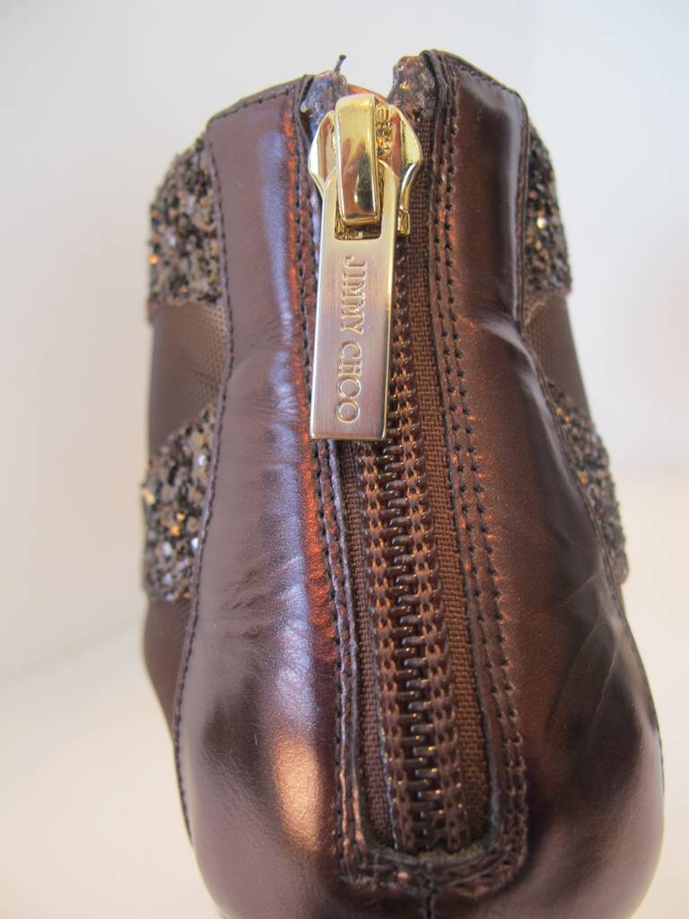 New Jimmy Choo Rich Bronze Glitter Mirror Sandal Bootie For Sale 2