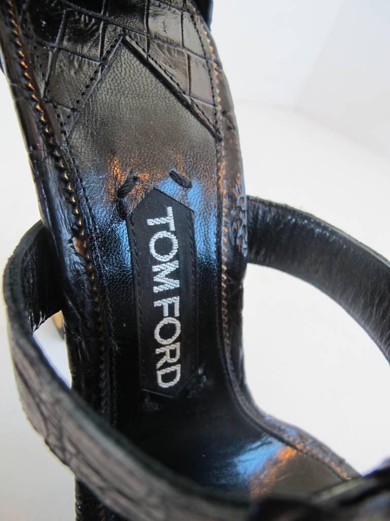 Tom Ford T-Bar Black Alligator Sandals For Sale 4
