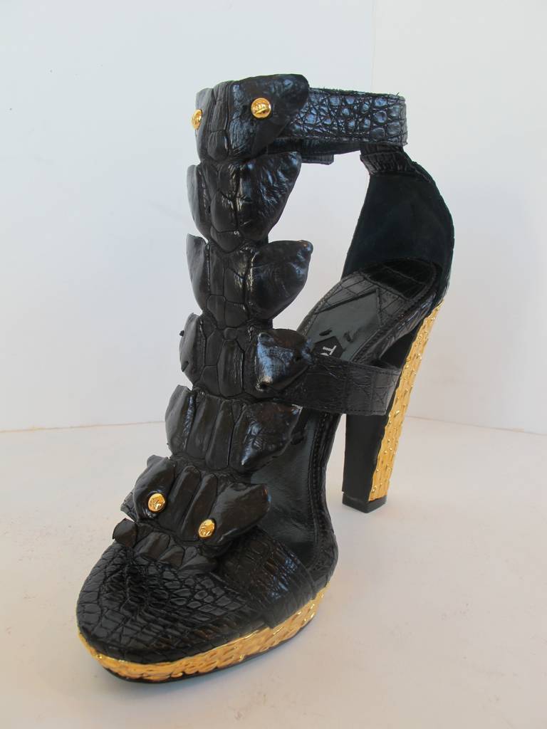 Tom Ford T-Bar Black Alligator Sandals For Sale 1