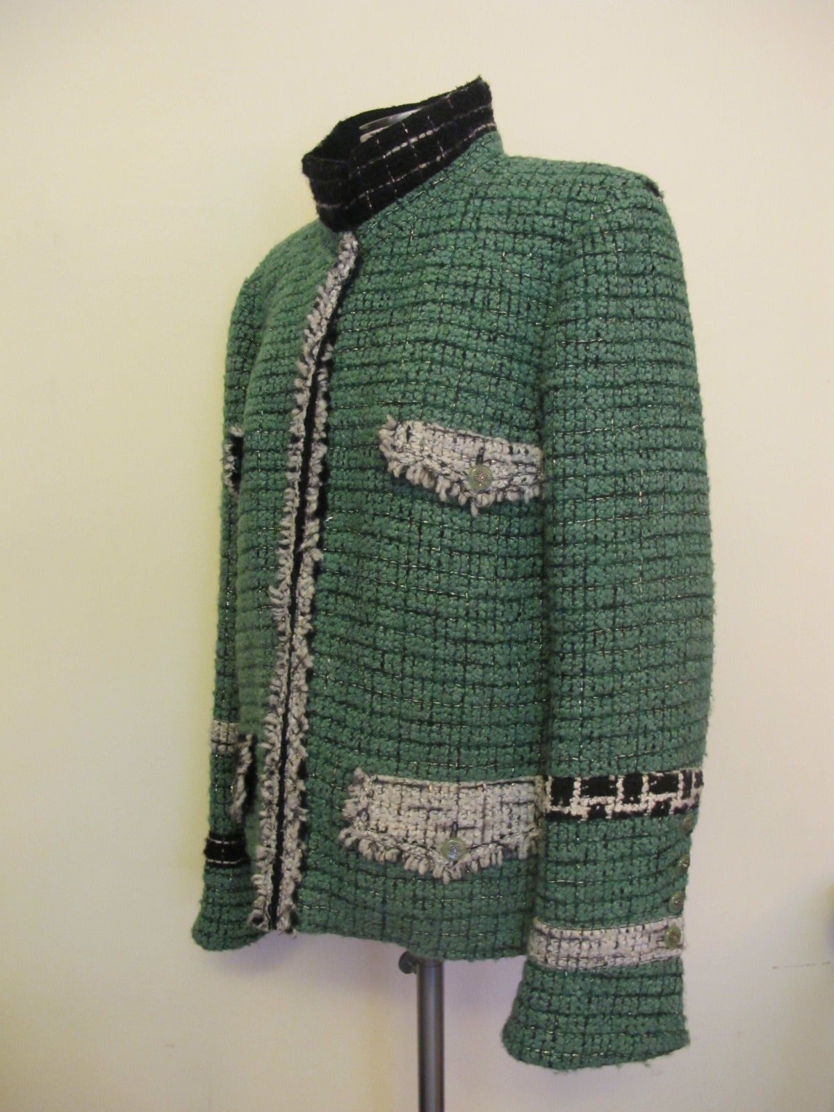 Chanel Size 50 Exquisite Boucle Green Jacket
