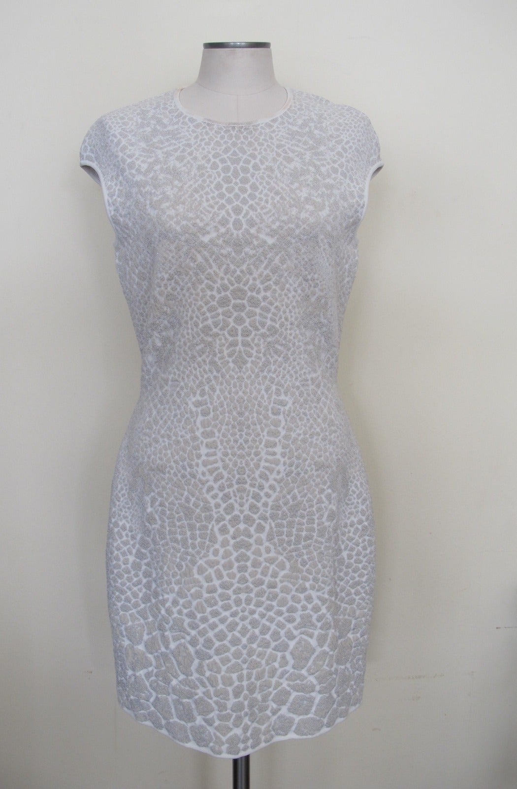 Fabulous new Alexander McQueen snow cheetah patterned dress. The dress is perfect for day or evening. The stretch fabric contribute to the beauty of the figure. Shoulder to shoulder is 21 inches.