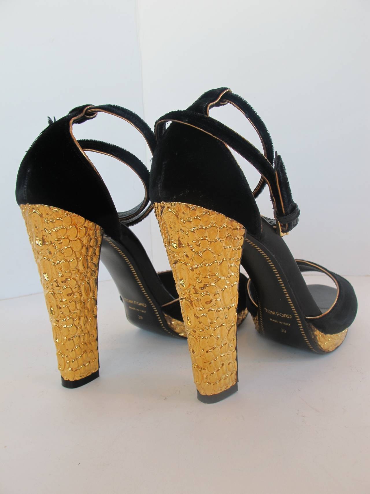 Tom Ford Black Velvet Ankle-wrap Crisscross Platform Sandals For Sale 1