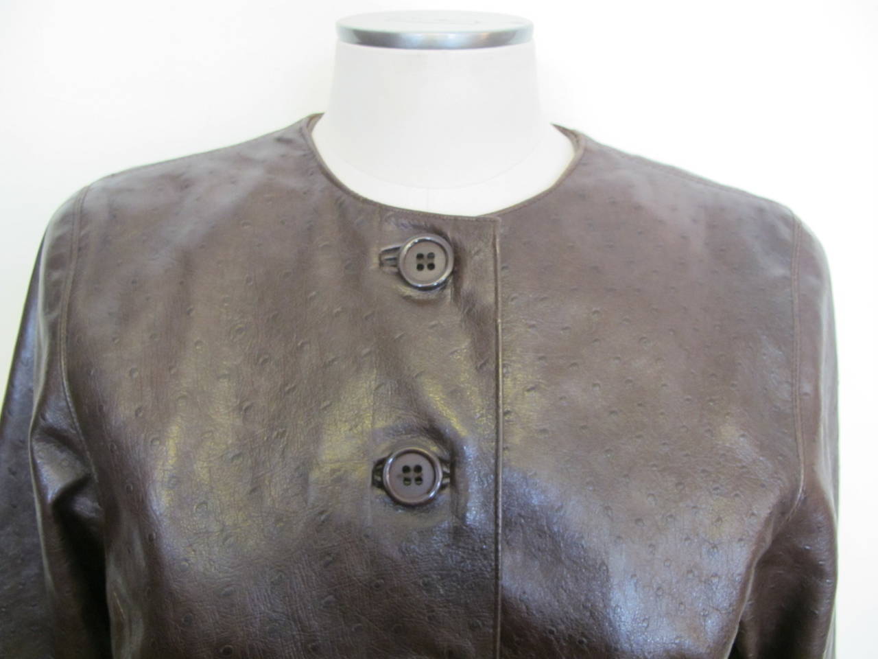 Women's Oscar de la Renta Chocolate Brown Ostrich Jacket For Sale