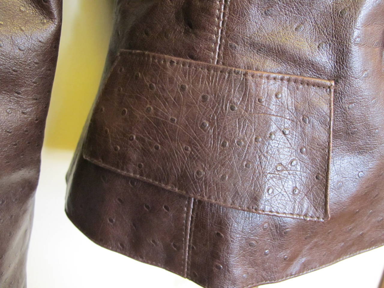 Oscar de la Renta Chocolate Brown Ostrich Jacket For Sale 1