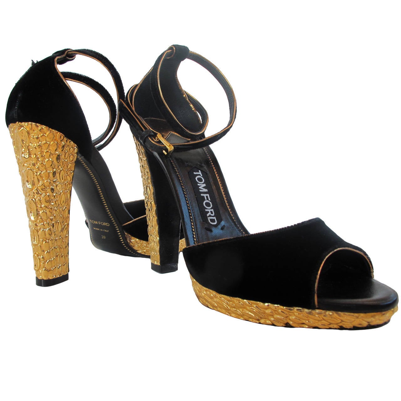 Tom Ford Black Velvet Ankle-wrap Crisscross Platform Sandals For Sale