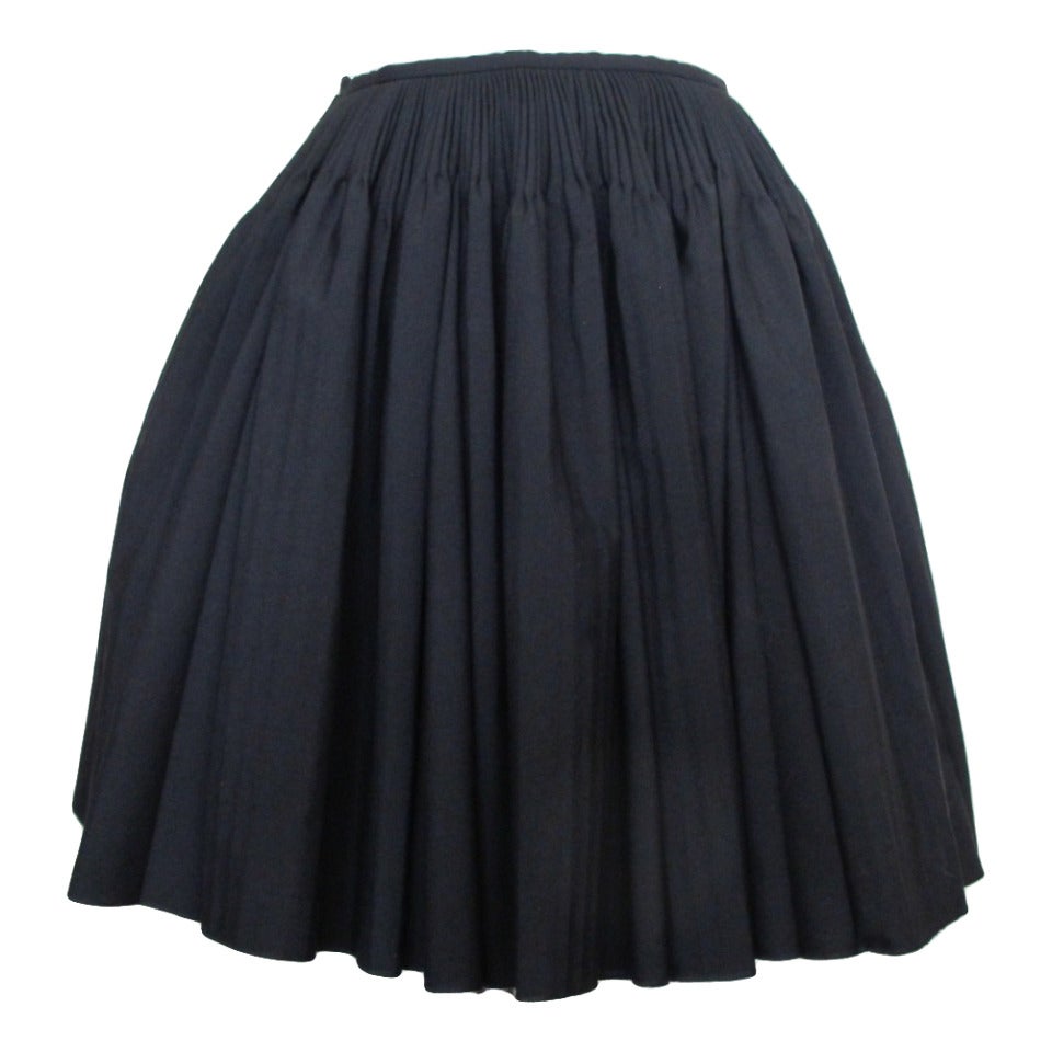 Alaia Fine Black Wool Plisse Skirt with Removable Lining For Sale