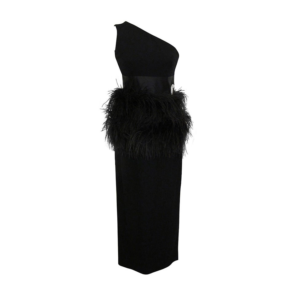 Carolyne Roehm Iconic Black Evening Gown with Ostrich Feathers For Sale ...